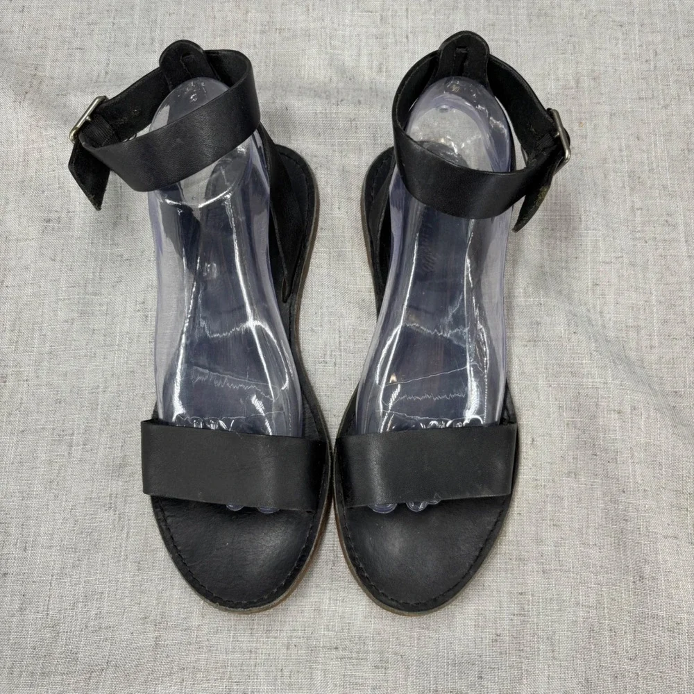 Madewell The Boardwalk Ankle Wrap Sandal Black Leather Flat Ankle Women's Size 9